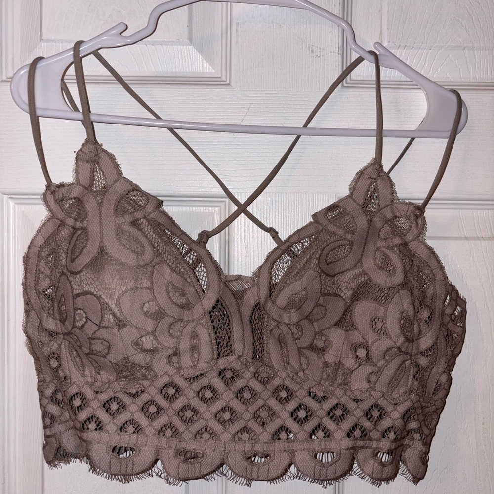 Zenana Crochet Lace Bralette With Bra Pads-Brown